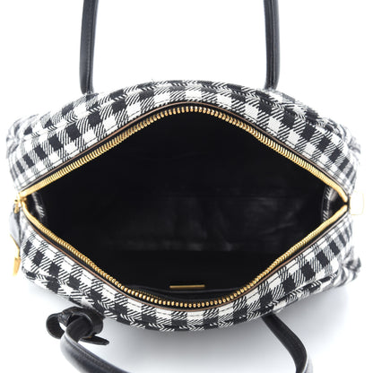 Prada Jacquard Check Vitello Vintage Vichy Bowler Bag White Black 5 of 12