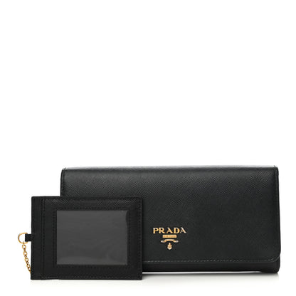 Prada Saffiano Metal Continental Flap Wallet Black 1 of 13