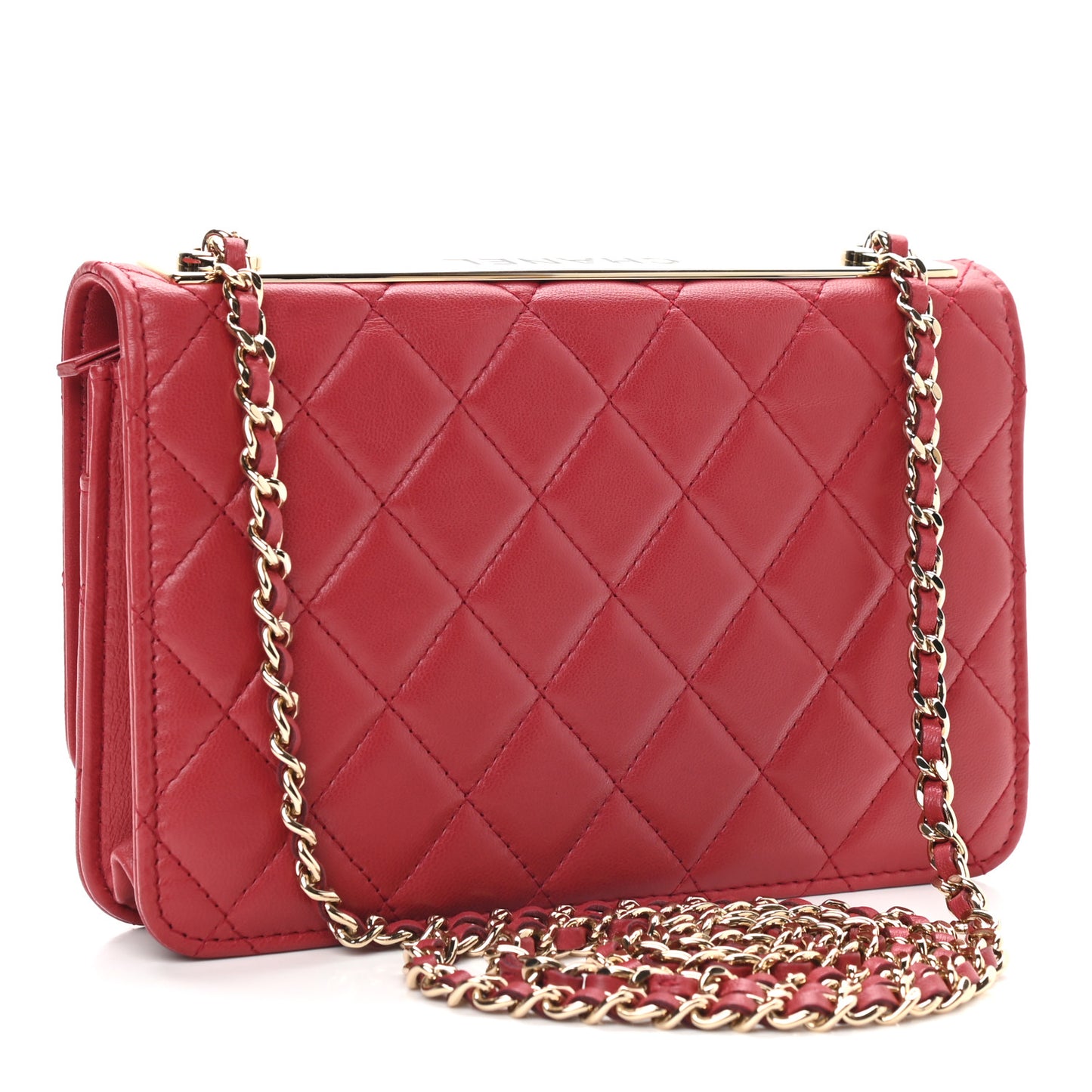 Lambskin Quilted Trendy CC Wallet On Chain WOC Red