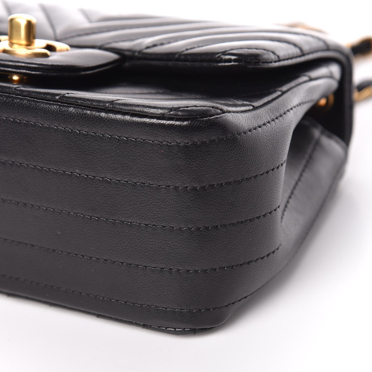 Lambskin Chevron Quilted Mini Square Flap Black