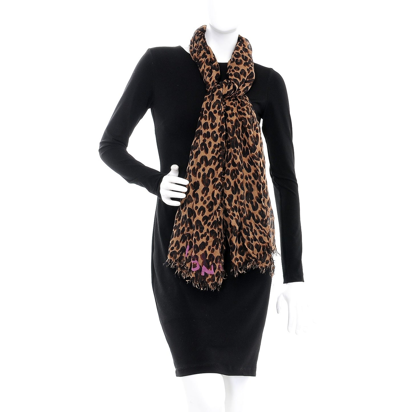 Cashmere Silk Leopard Etole Stole Marron