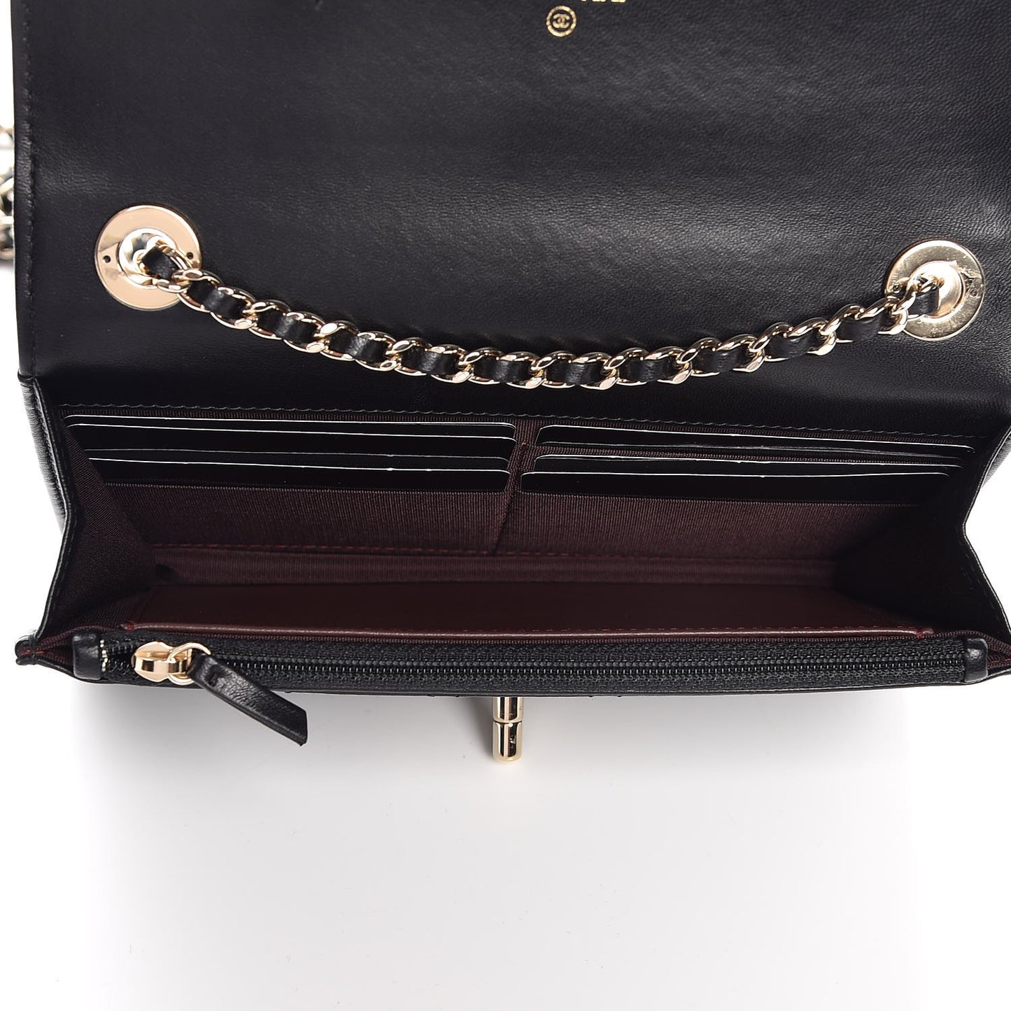 Lambskin Quilted Trendy CC Wallet On Chain WOC Black