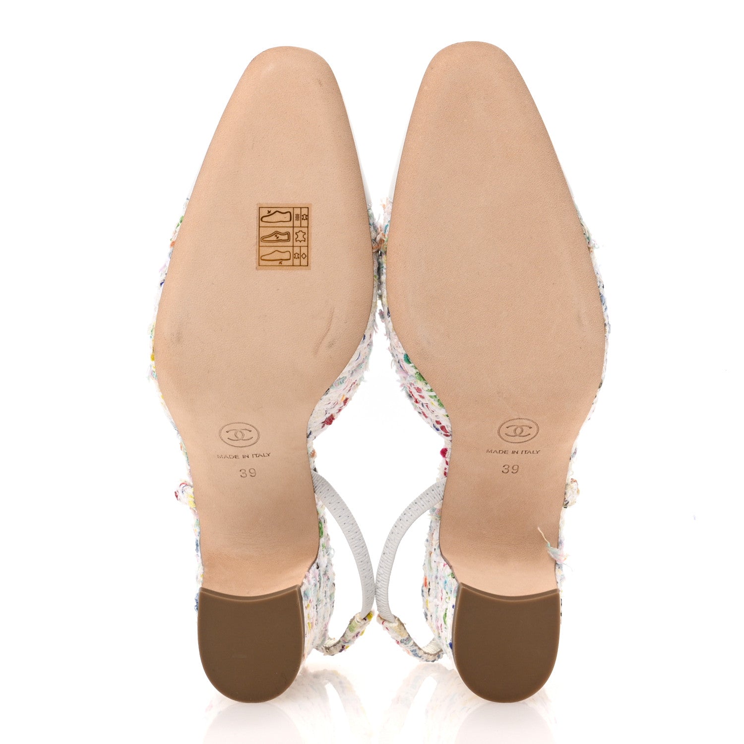Chanel Tweed Lambskin Cap Toe CC Slingback Pumps 39 White Multicolor 6 of 11