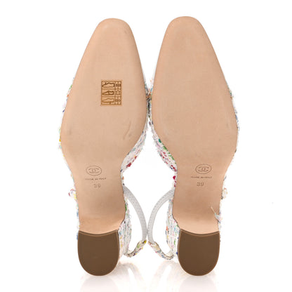 Chanel Tweed Lambskin Cap Toe CC Slingback Pumps 39 White Multicolor 6 of 11