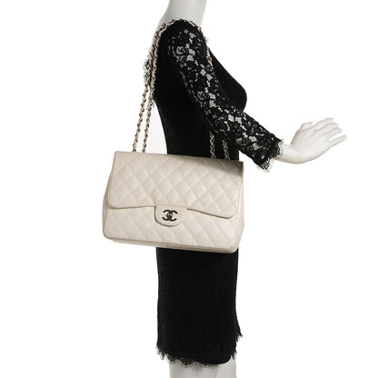 Chanel Caviar Quilted Jumbo Single Flap White 3 of 8