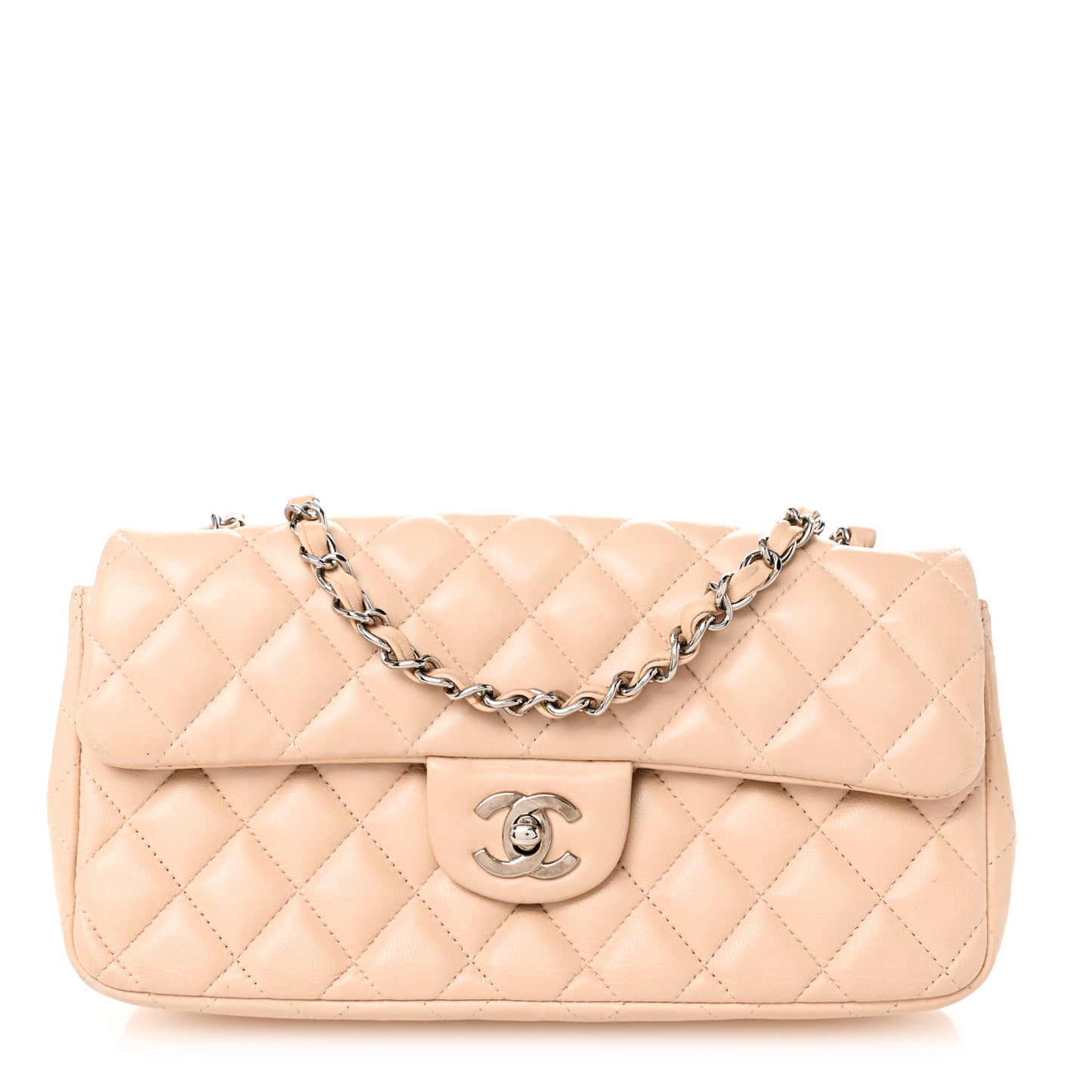 Lambskin Quilted East West Flap Beige
