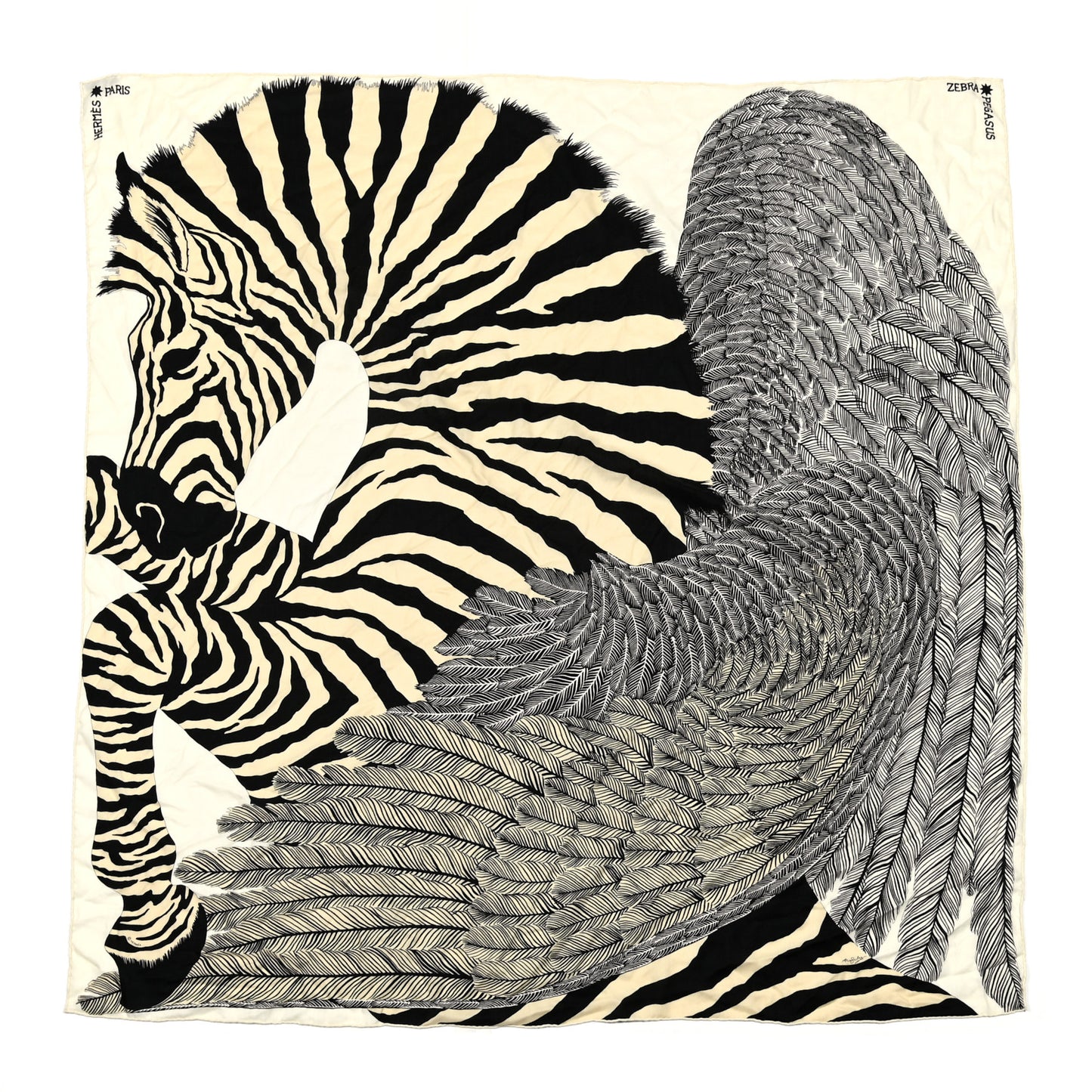 Cashmere Silk Zebra Pegasus Shawl 140 White Black Naturel