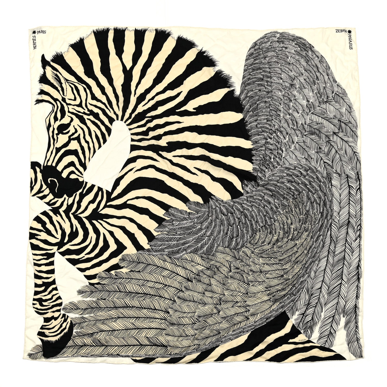 Hermes Cashmere Silk Zebra Pegasus Shawl 140 White Black Naturel 1 of 6