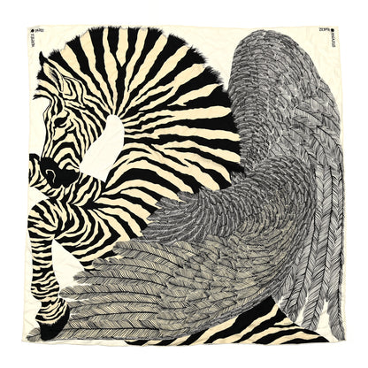 Hermes Cashmere Silk Zebra Pegasus Shawl 140 White Black Naturel 1 of 6