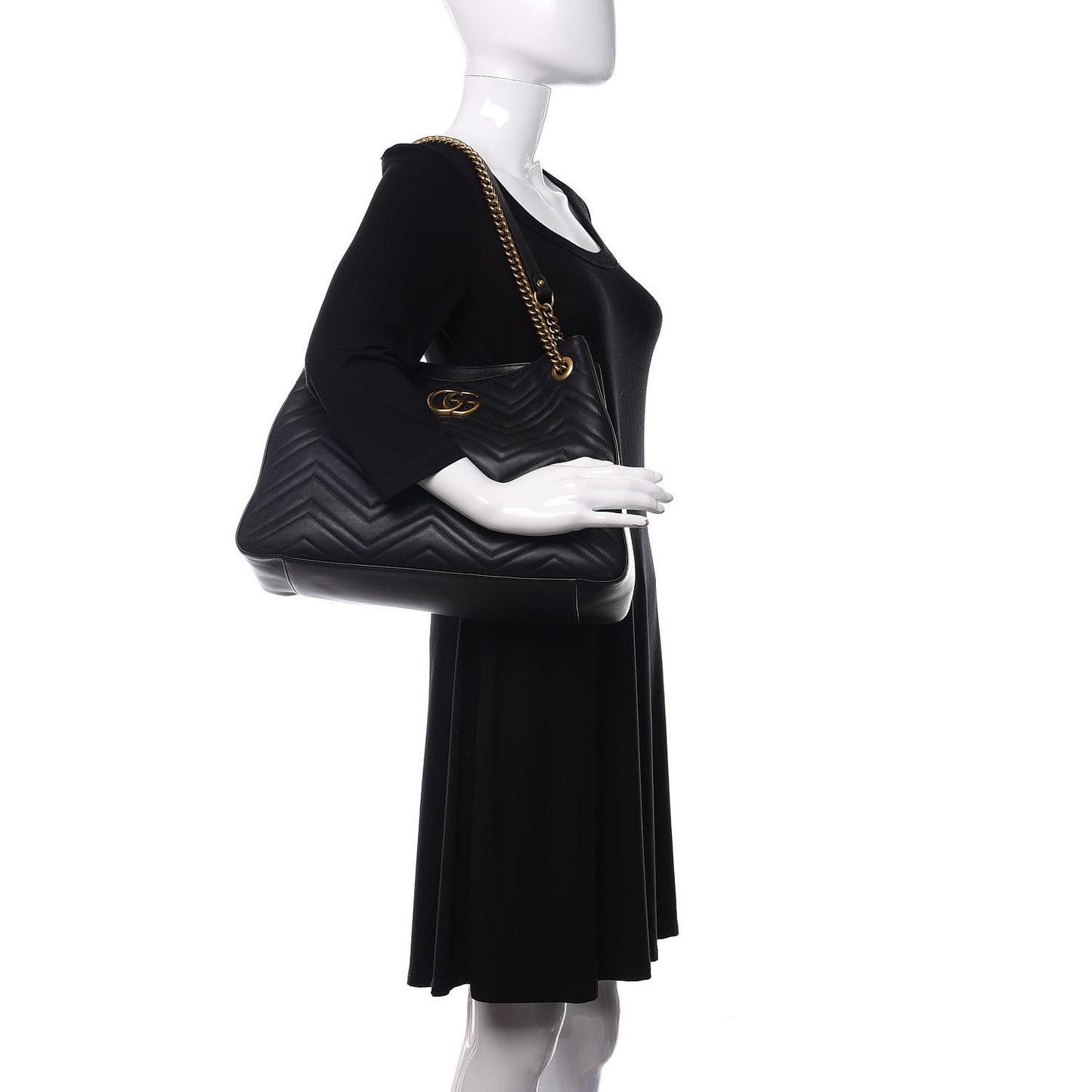Calfskin Matelasse Medium GG Marmont Shoulder Tote Bag Black