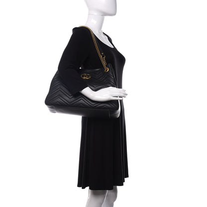 Gucci Calfskin Matelasse Medium GG Marmont Shoulder Tote Bag Black 2 of 15