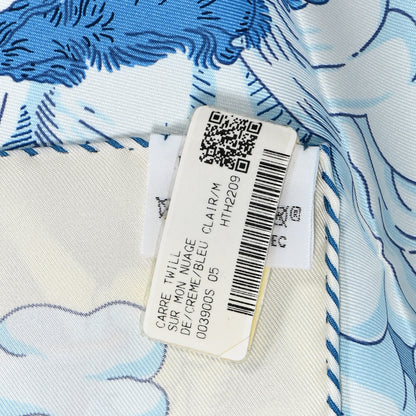 Hermes Silk Sur Mon Nuage Scarf 90 Creme Bleu Clair 4 of 4