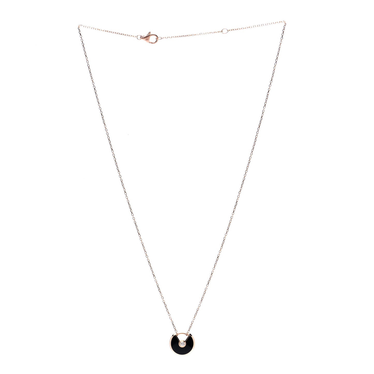 18K Pink Gold Diamond Black Onyx XS Amulette de Cartier Pendant Necklace