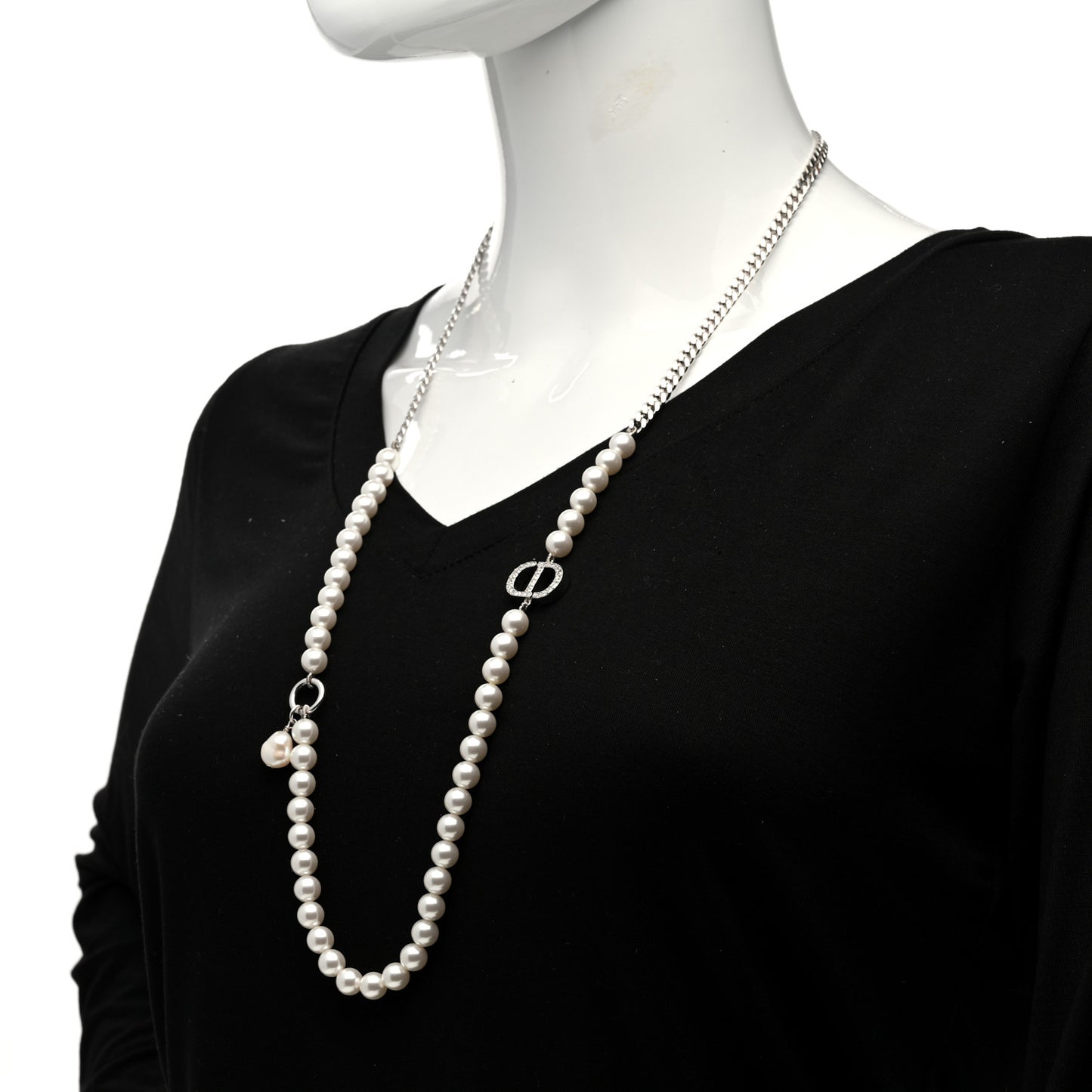 Pearl Crystal 30 Montaigne Long Necklace Silver
