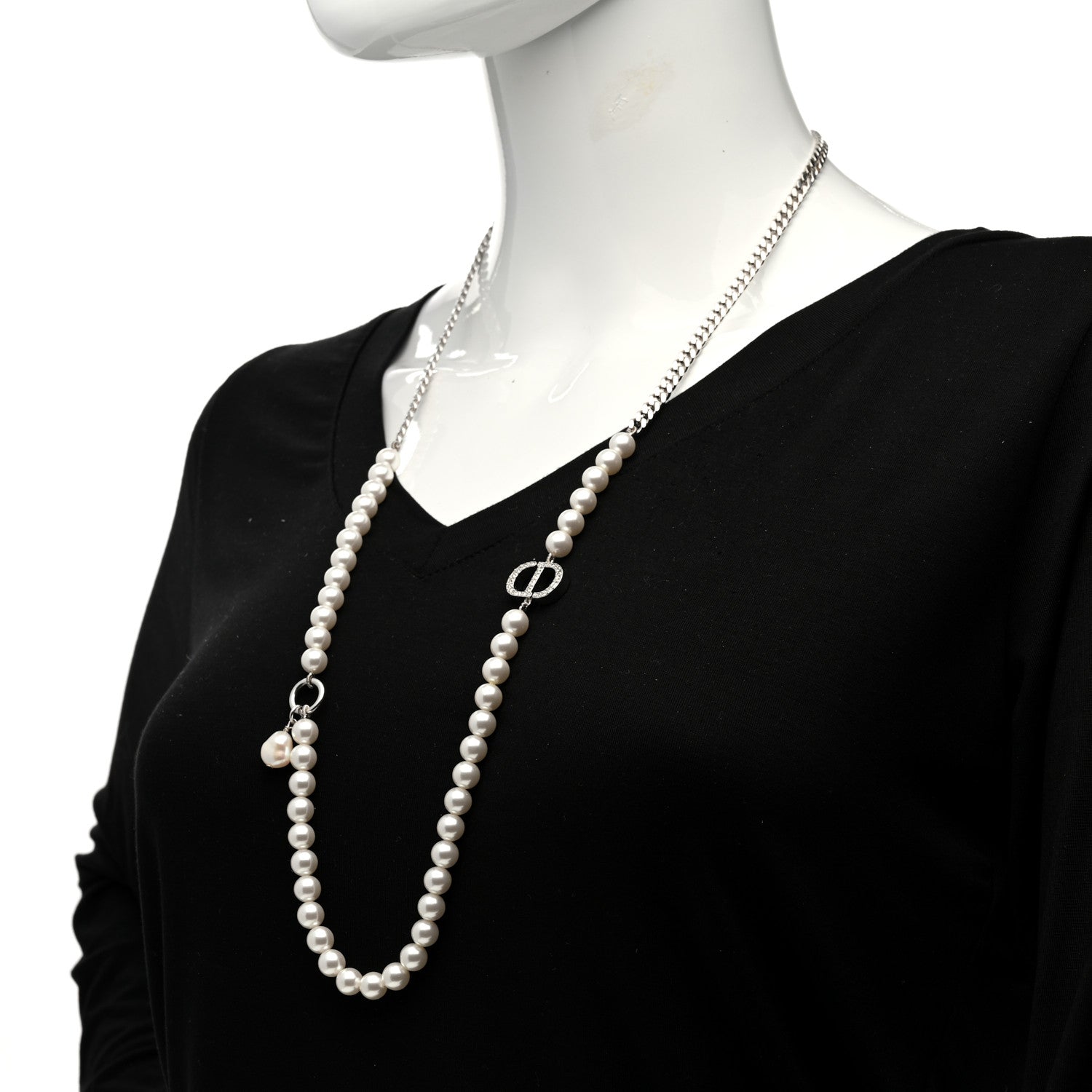 Christian Dior Pearl Crystal 30 Montaigne Long Necklace Silver 2 of 6
