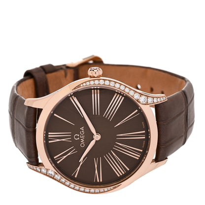 Omega 18K Sedna Gold Alligator Diamond Bezel 36mm De Ville Tr&eacute;sor Quartz Watch Brown 428.58.36.60.13.001 2 of 5