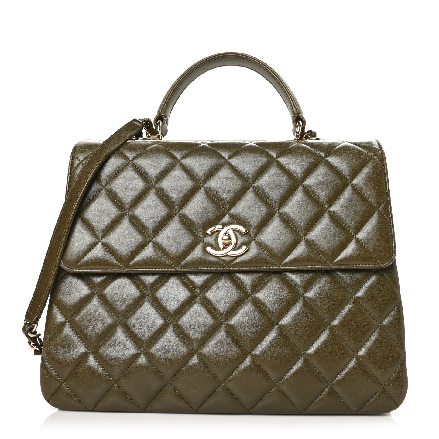 Lambskin Quilted Large Trendy CC Dual Handle Flap Bag Khaki