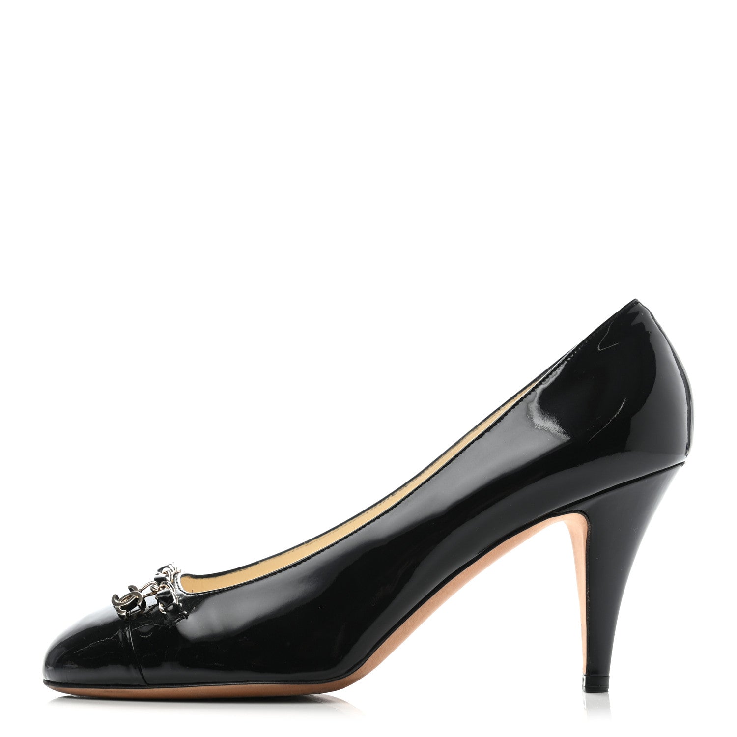 Chanel Patent CC Chain Cap Toe Pumps 39.5 Black 1 of 11