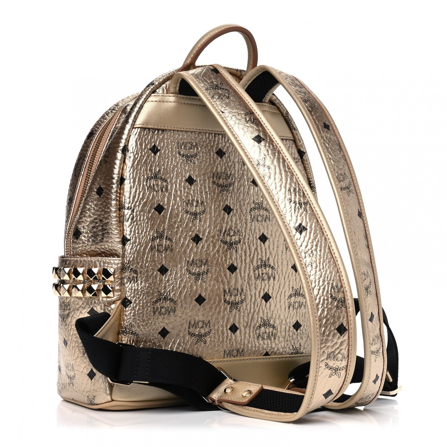 MCM Metallic Visetos Small Side Stud Stark Backpack Gold 2 of 4