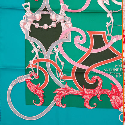 Hermes Silk Plumets du Roy Scarf 90 Vert Rose Blanc 2 of 4