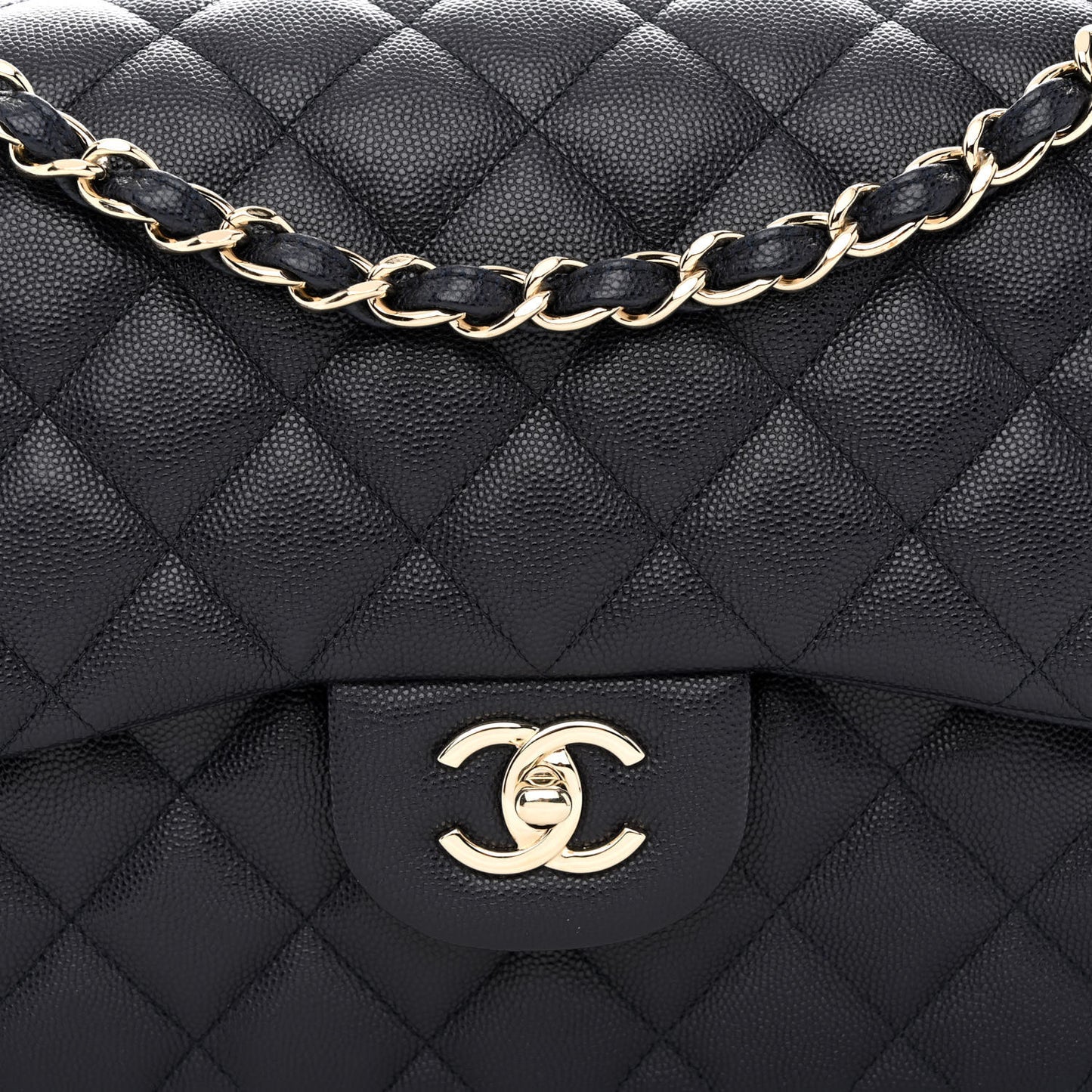 Caviar Quilted Jumbo Double Flap Navy Blue