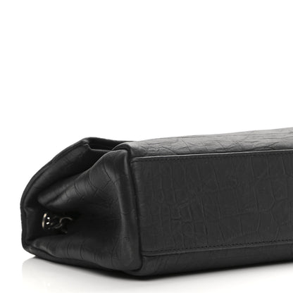 Saint Laurent Calfskin Crocodile Embossed Medium West Hollywood Monogram Fold-Over Grey 10 of 11