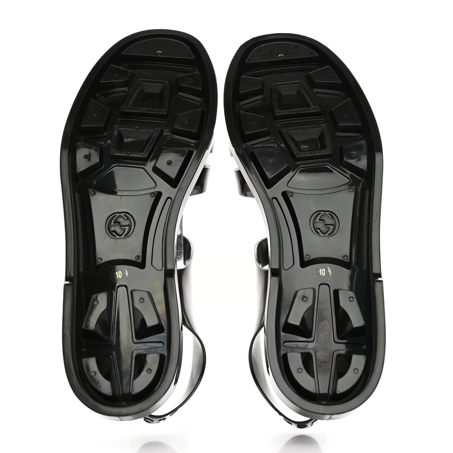 Shiny Rubber Double G Buckle Strap Sandals 10 Black