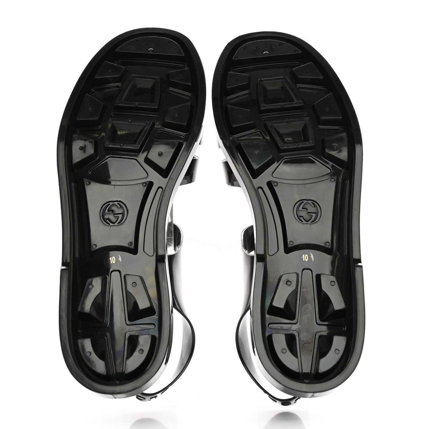 Gucci Shiny Rubber Double G Buckle Strap Sandals 10 Black 5 of 14