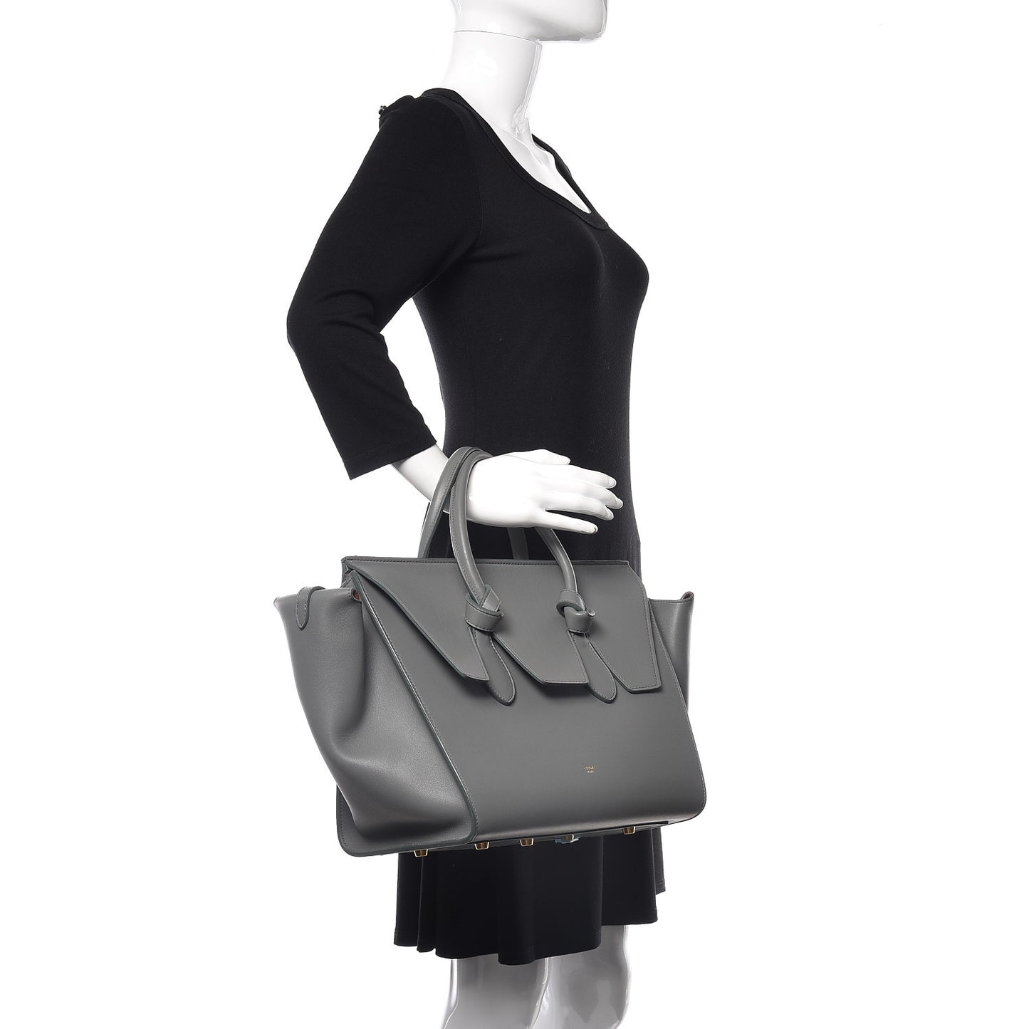 Smooth Calfskin Small Tie Knot Tote Crystal Grey