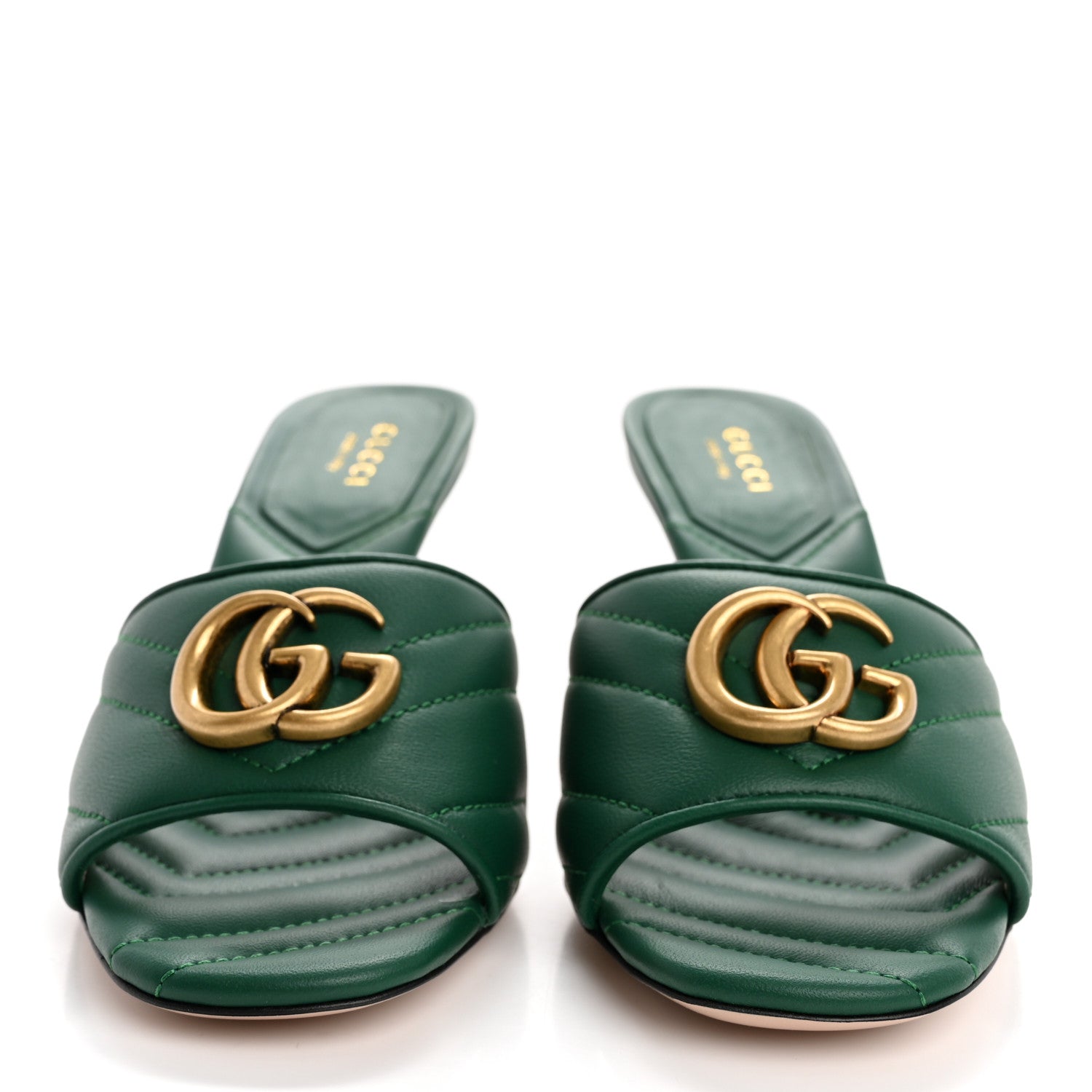 Gucci Nappa Matelasse GG Marmont 75mm Slide Sandals 36 Emerald 3 of 10