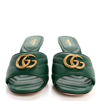 Gucci Nappa Matelasse GG Marmont 75mm Slide Sandals 36 Emerald 3 of 10