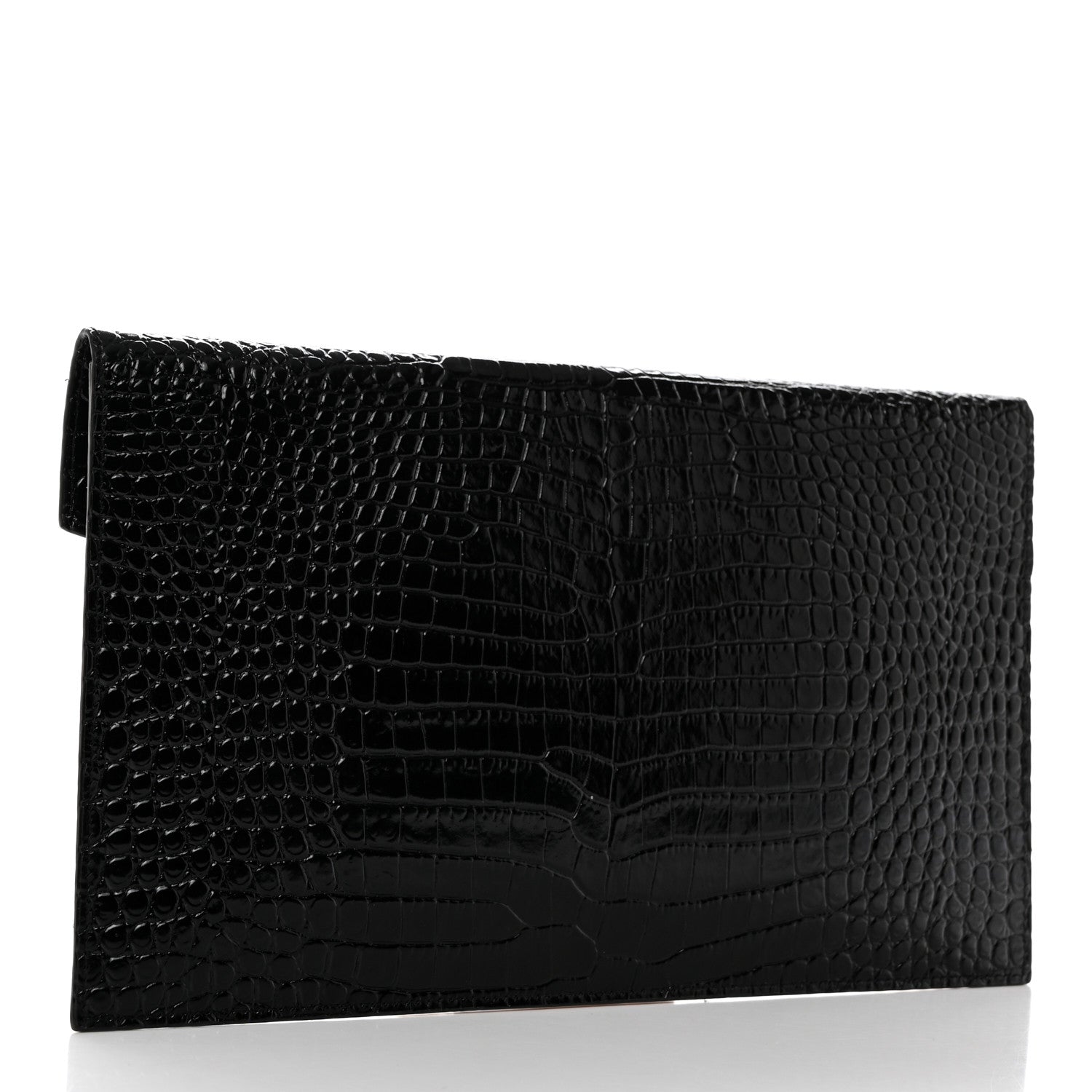 Saint Laurent Calfskin Crocodile Embossed Uptown Monogram Pouch Black 3 of 7