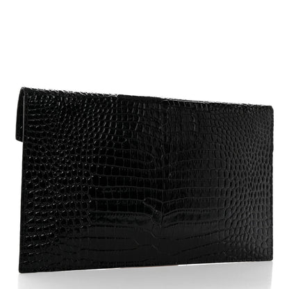 Saint Laurent Calfskin Crocodile Embossed Uptown Monogram Pouch Black 3 of 7