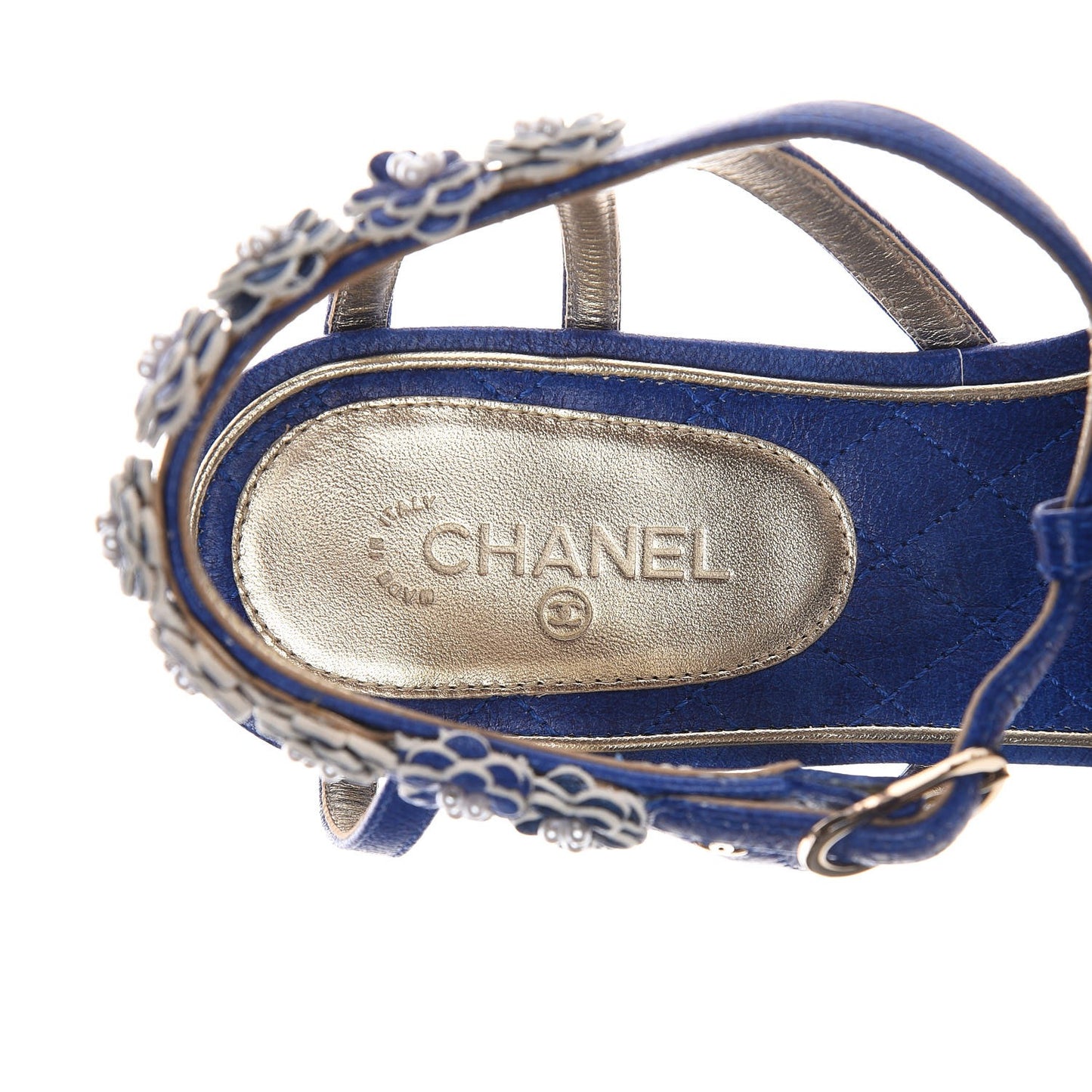 Goatskin Pearl Camellia Thong Sandals 40 Dark Blue