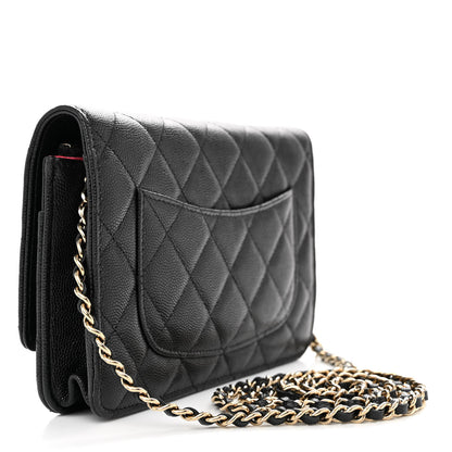 Chanel Caviar Quilted Perforated Metal CC Wallet On Chain WOC Black 3 of 12