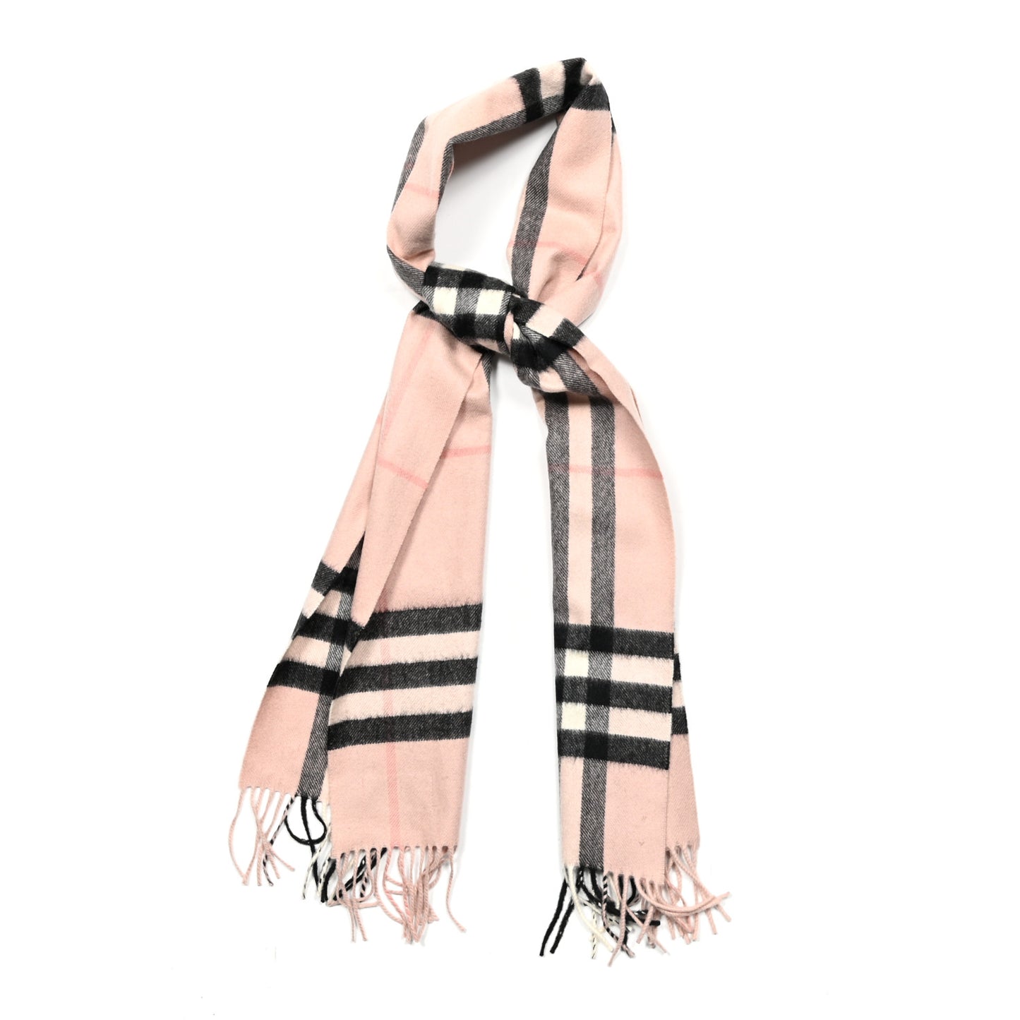 Cashmere Giant Icon Check Fringe Scarf Ash Rose