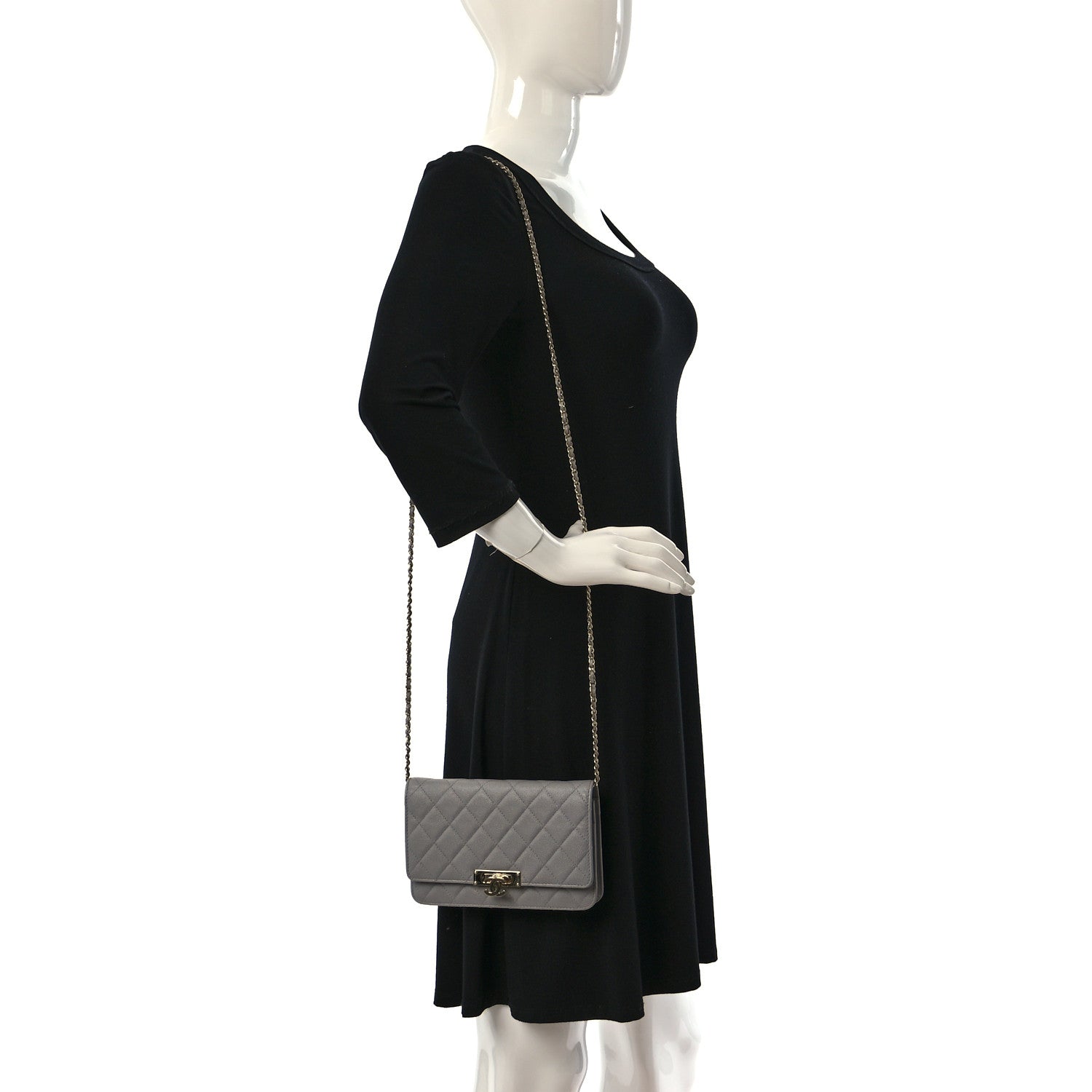 Chanel Caviar Quilted Golden Class Wallet On Chain WOC Gray 2 of 11