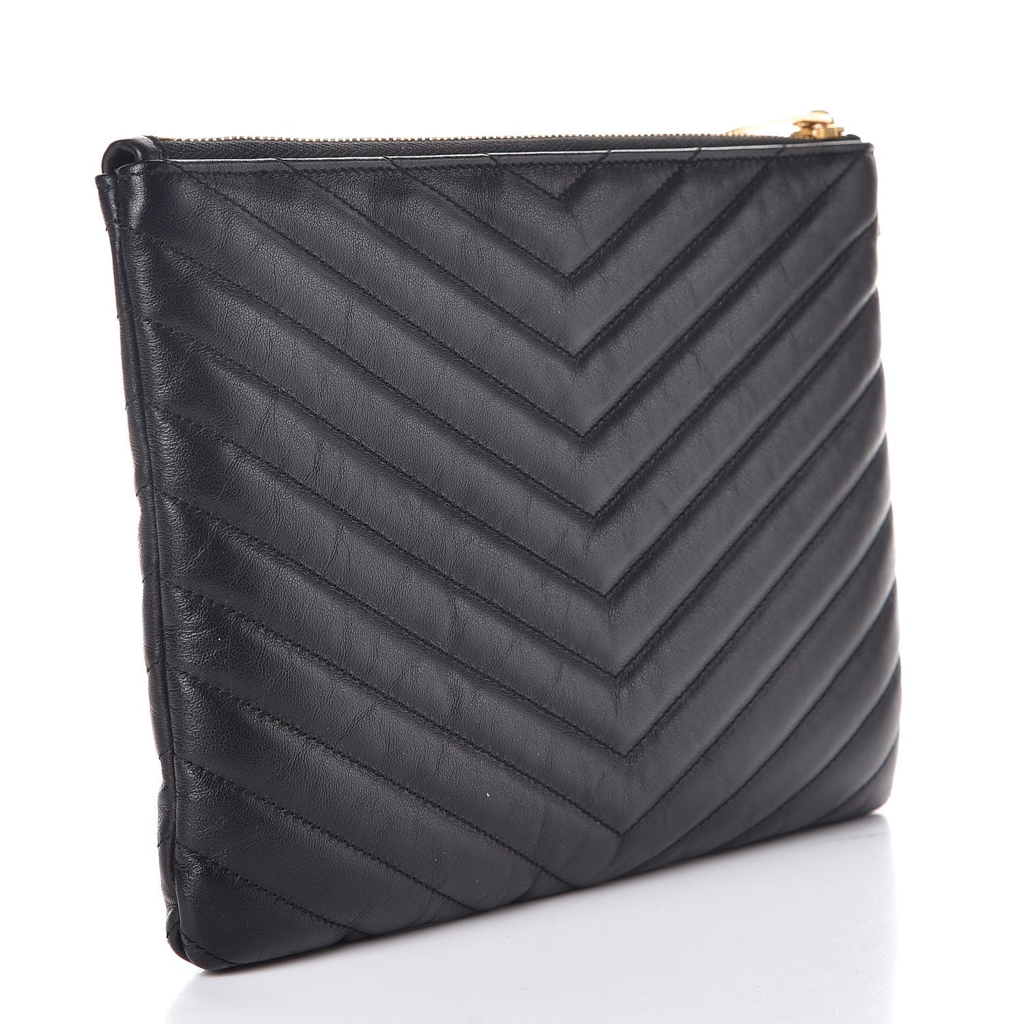 Calfskin Matelasse Chevron Monogram A5 Wristlet Black