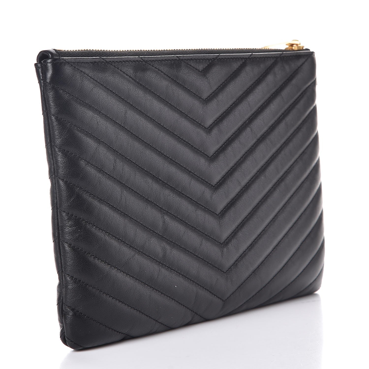 Saint Laurent Calfskin Matelasse Chevron Monogram A5 Wristlet Black 3 of 7