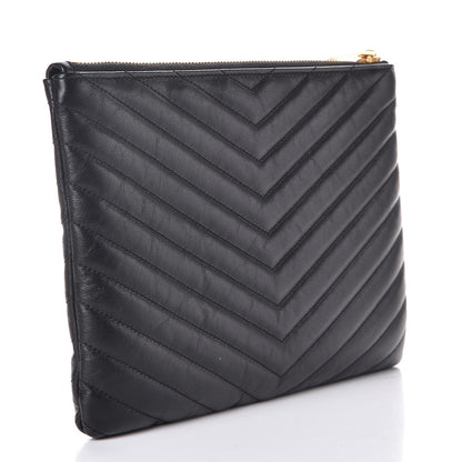 Saint Laurent Calfskin Matelasse Chevron Monogram A5 Wristlet Black 3 of 7