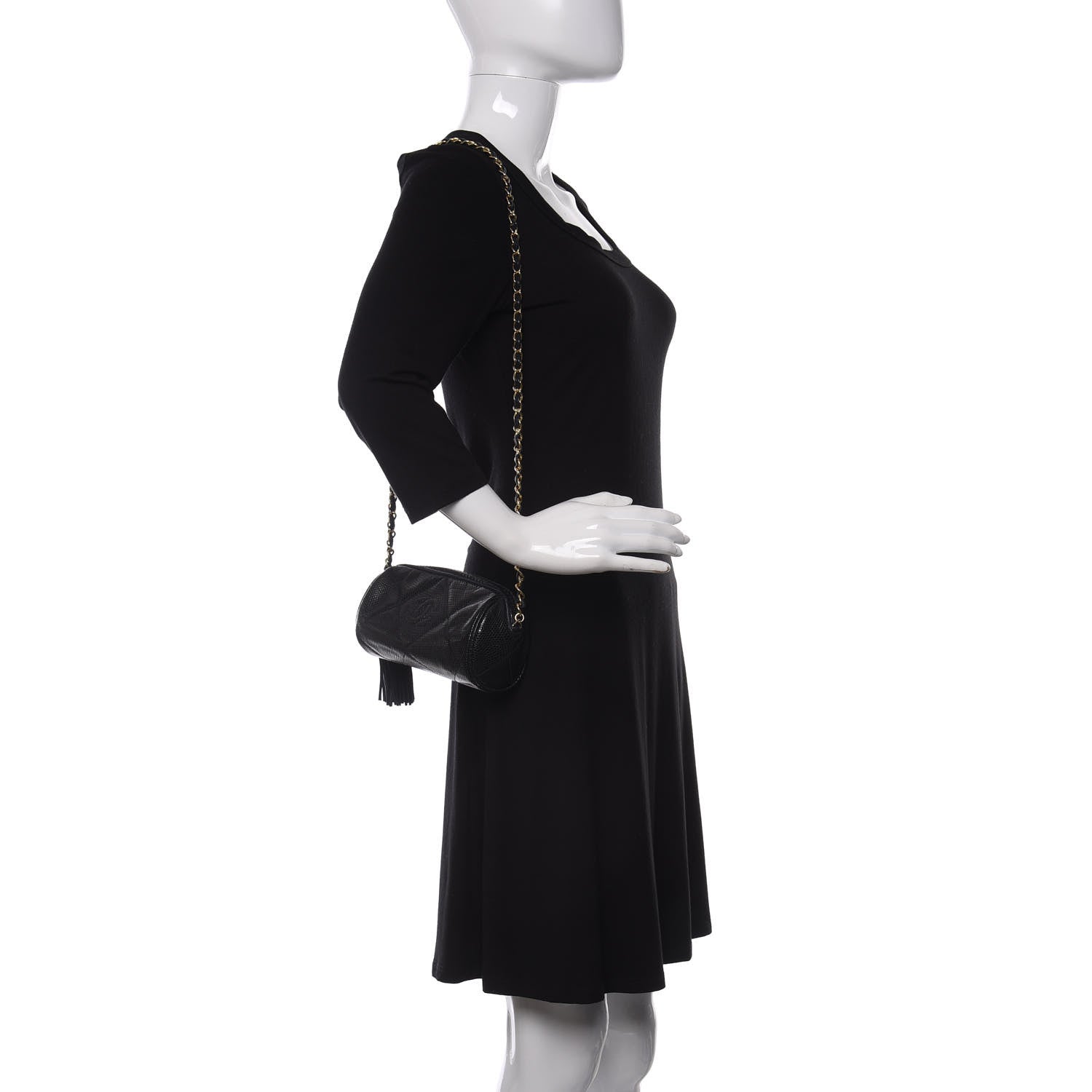 Chanel Lizard Quilted Small Tassel Shoulder Bag Navy 2 of 12