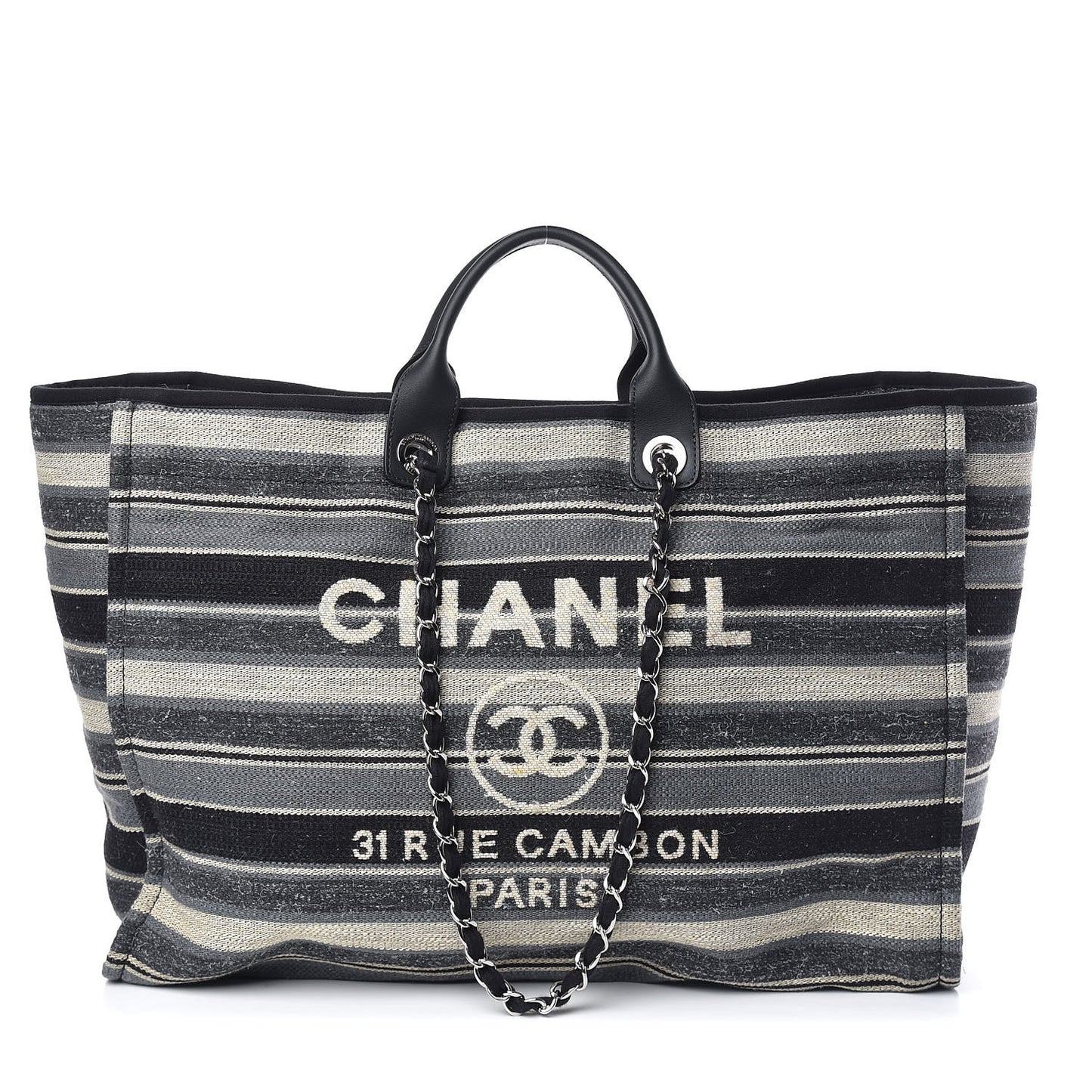 Canvas Striped Extra Large Deauville Tote Black Grey