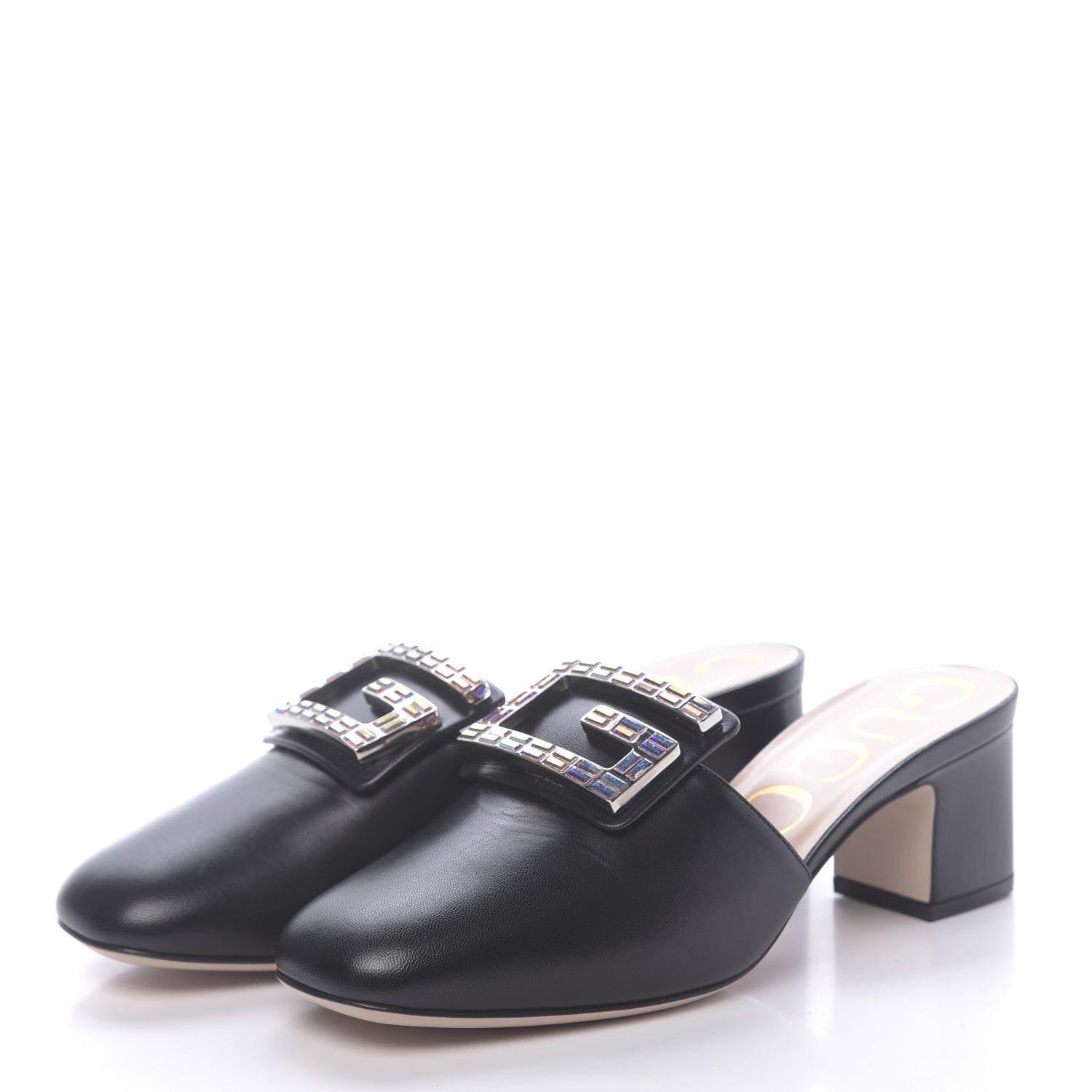 Gucci Malaga Kid Crystal Square G Madelyn Mules 36.5 Black 3 of 9