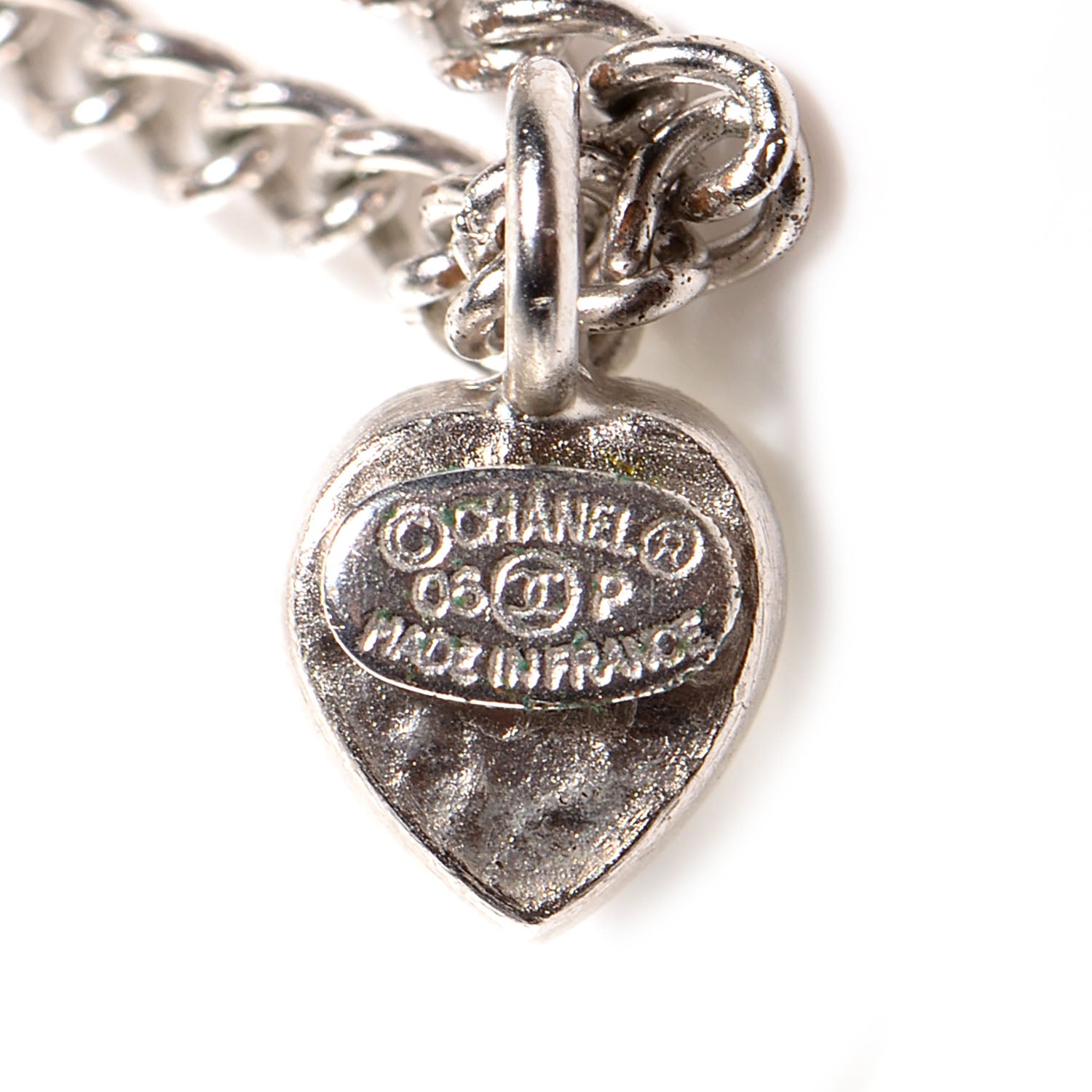 Chanel Crystal Mini Heart CC Necklace Silver 5 of 6