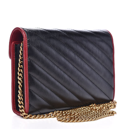 Gucci Vintage Effect Calfskin Matelasse Diagonal Torchon GG Marmont Chain Wallet Black Romantic Cherry 3 of 10