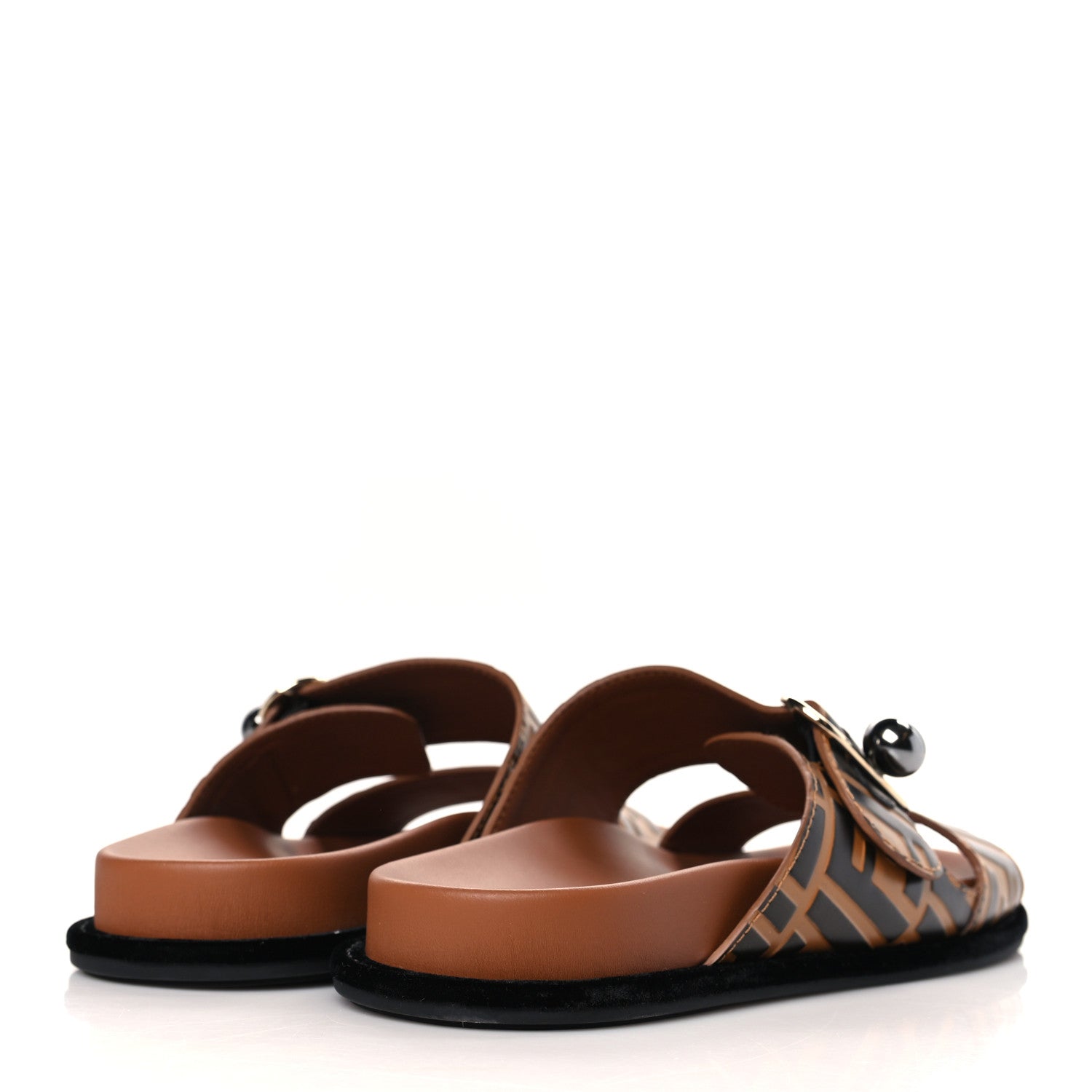 Fendi Calfskin FF Embossed Pearland Slide Sandals 39 Tobacco Moro 4 of 7
