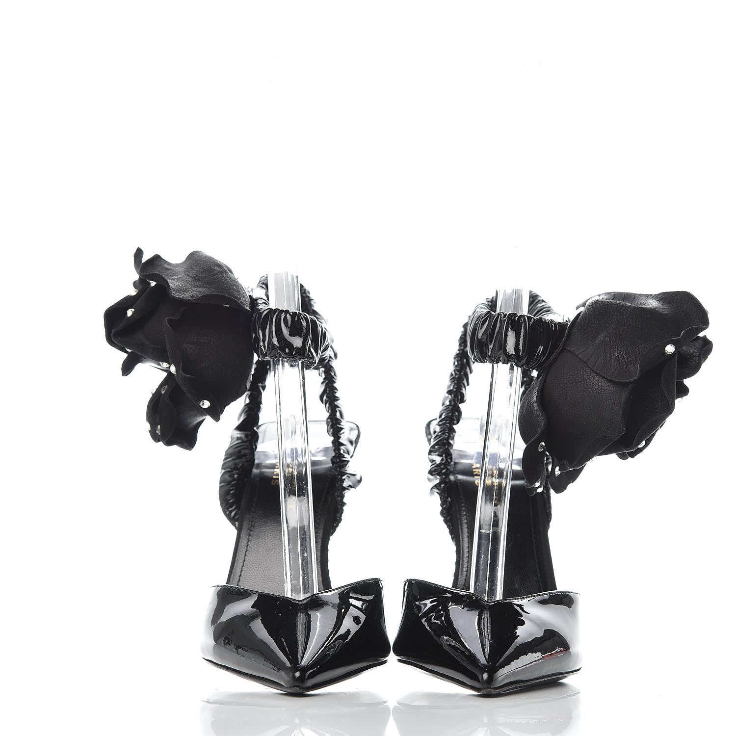 Saint Laurent Patent Freja 105 Flower Ankle Pumps 35 Black 2 of 7