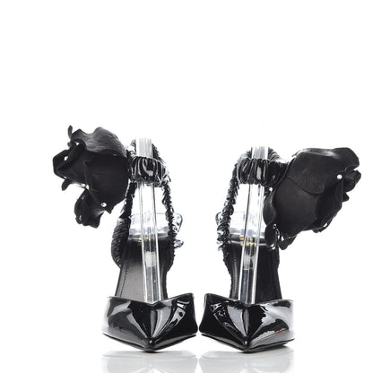Saint Laurent Patent Freja 105 Flower Ankle Pumps 35 Black 2 of 7
