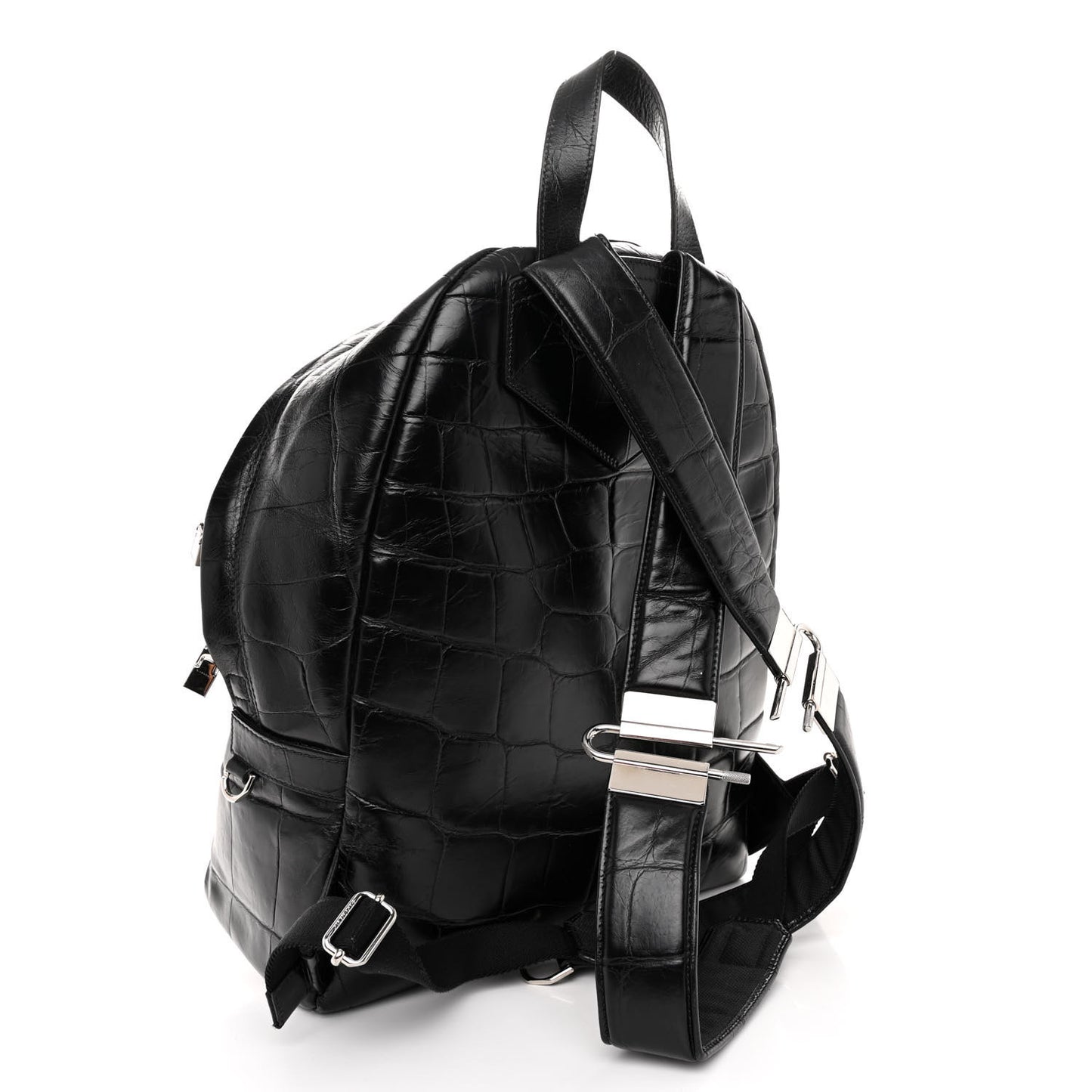 Calfskin Crocodile Embossed Double U Backpack Black