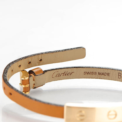 Cartier 18K Yellow Gold Lambskin 3 Motif LOVE Bracelet Brown 4 of 8